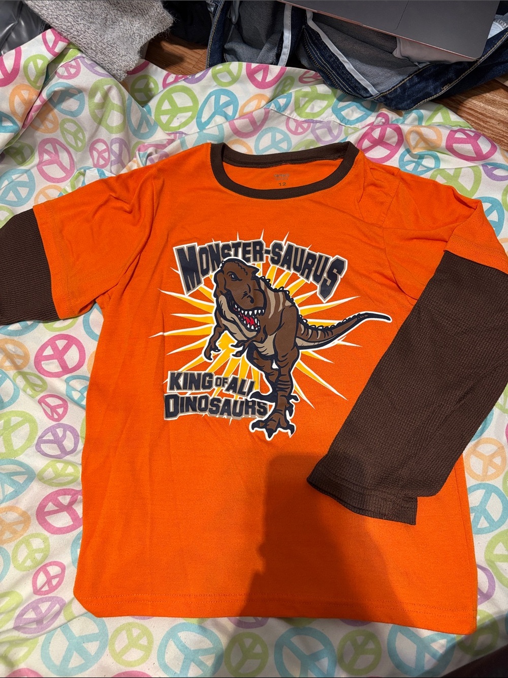 Kids Monster-Saurus Orange & Brown Long Sleeve Tee (Carters, Size 12)